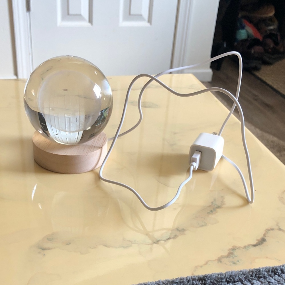 Clear Glass Crystal Ball Lamp with Light Wood Base